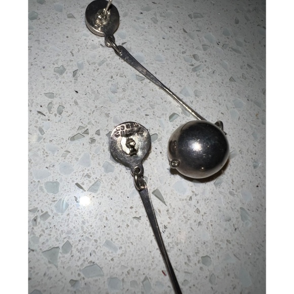 STERLING SILVER BALL DROP EARRINGS - Picture 2 of 7